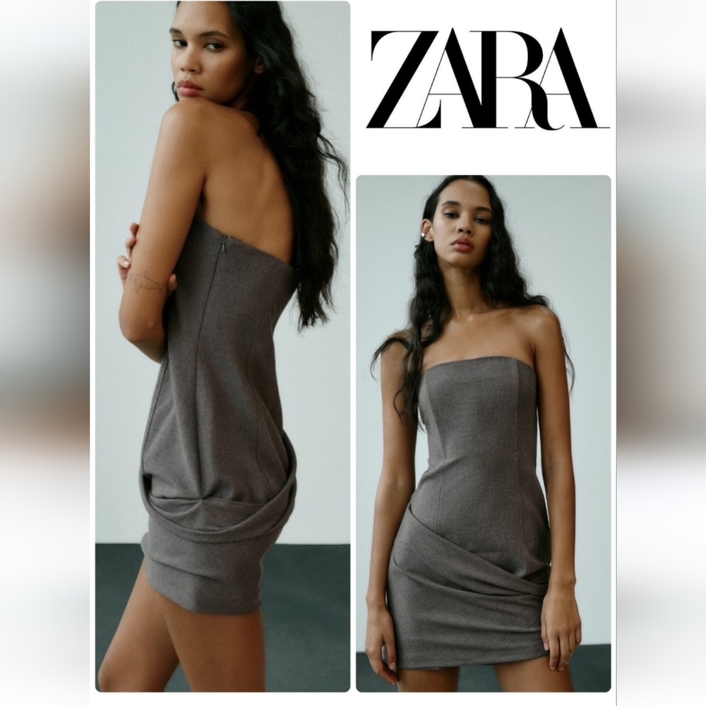 Zara Strapless Bustier Dress Grey S (dr2)